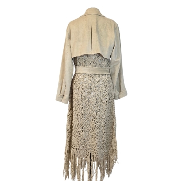 Jonathan Simkhai Yani Combo crochet and suede trench coat With Fringes, Beige M - Picture 14 of 16